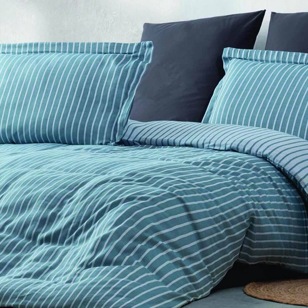 Maxstyle Bambu Çizgili Petrol Double Nevresim Takımı - Maxstyle