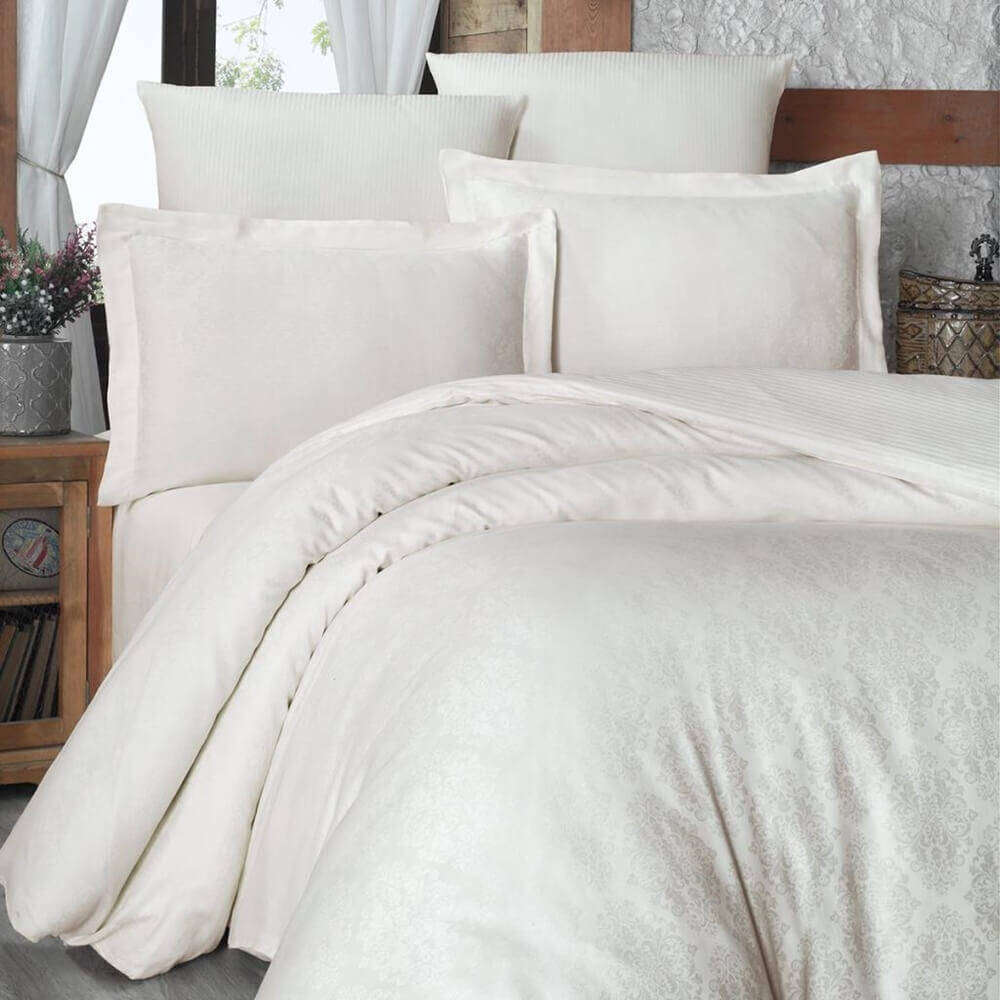 Maxstyle Jakarlı Saten Ornament Krem Double Nevresim Takımı - Maxstyle