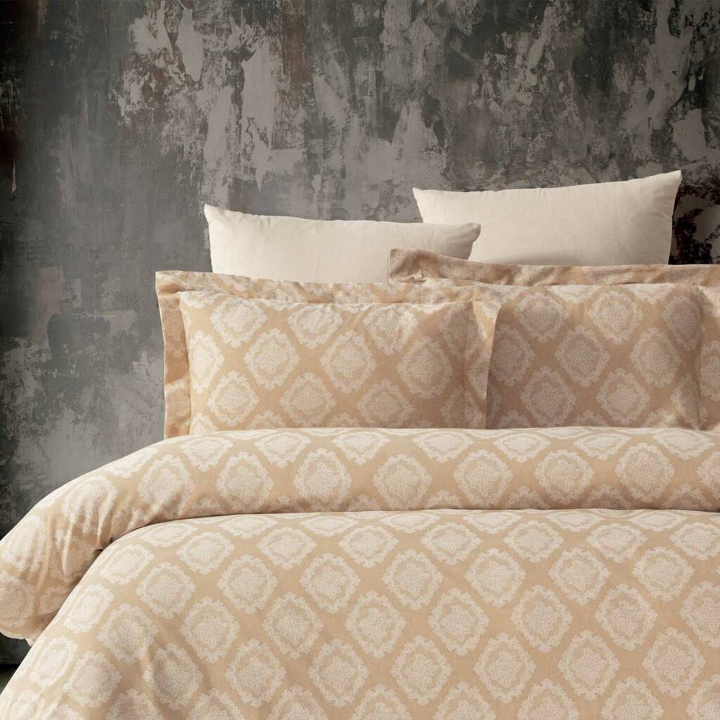 Maxstyle Lyocell Damask Bej Çift Kişilik Nevresim Takımı - 1