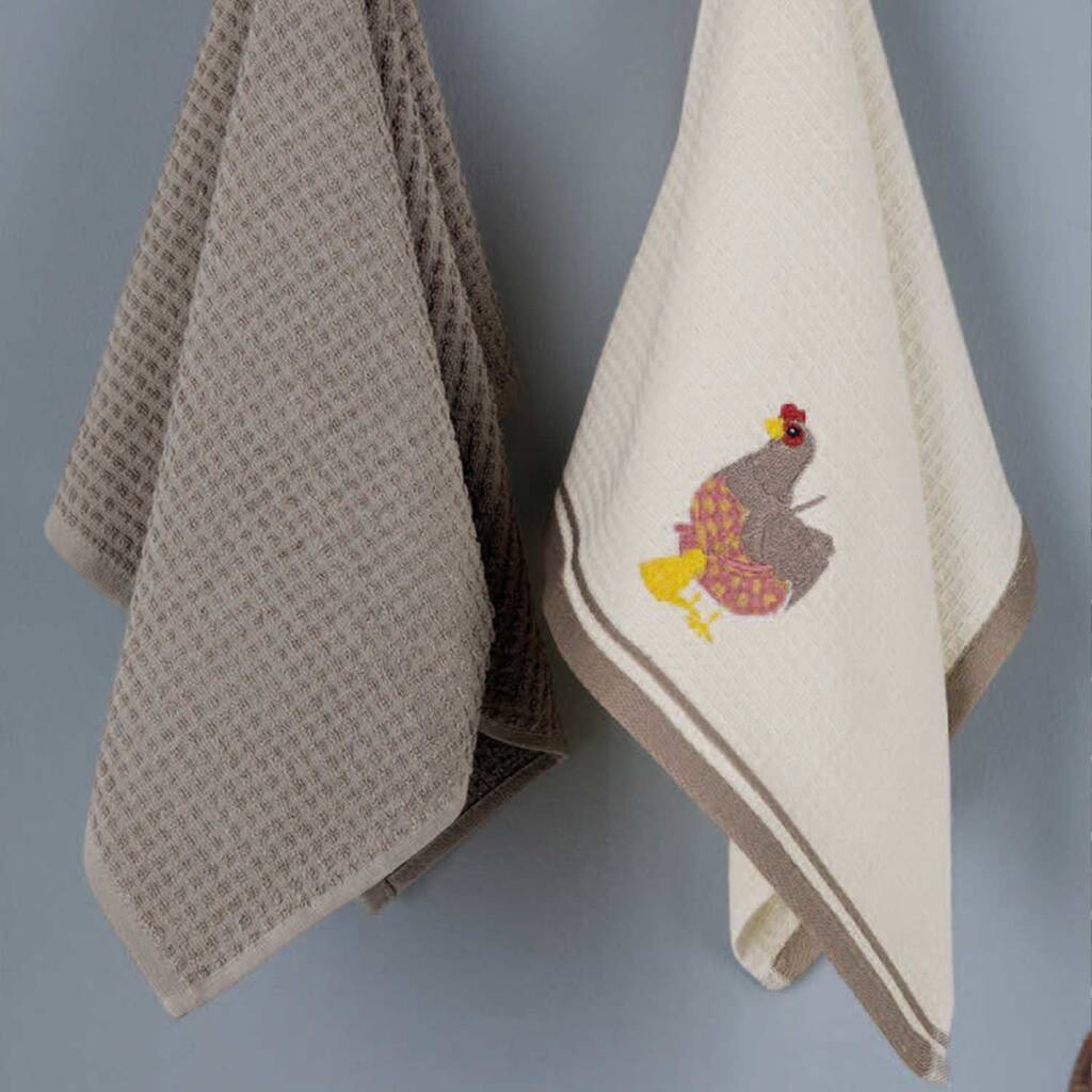 Maxstyle Pamuk Mutfak Havlusu Chicken 2'Li Krem-Bej 40x60 - Maxstyle