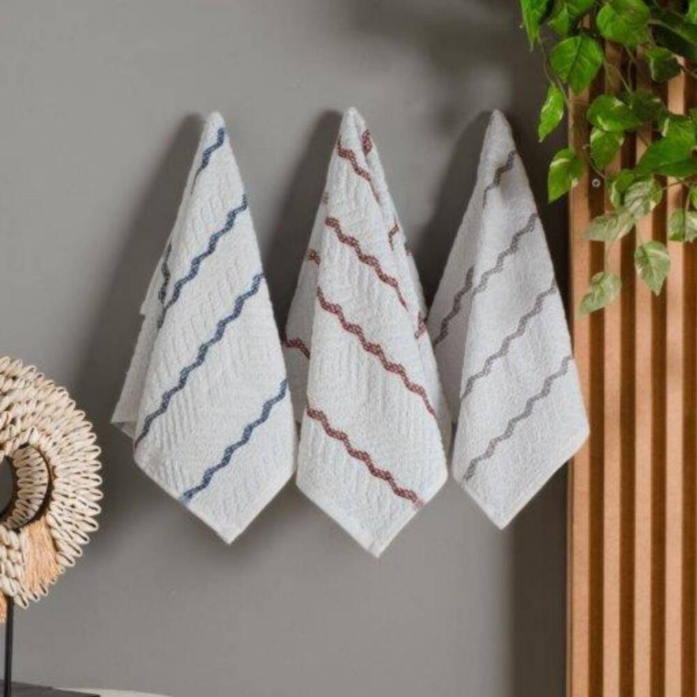Maxstyle Zigzag Desen Mutfak Havlusu 30x50 cm 3'lü Lacivert-Bordo-Gri - 1