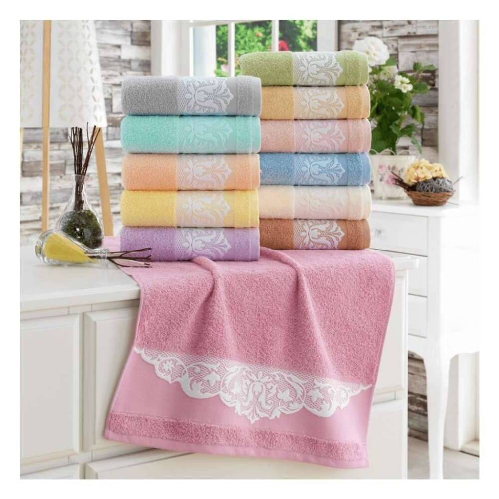 Pamuk Dantelli Tül Kese 50x90 Havlu 0103 Bej - Maxstyle