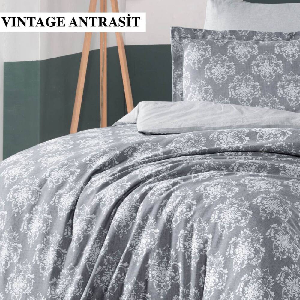 Saınt Louıs Vintage Antrasit Çift Kişilik Nevresim Takımı 200x220 Cm - 2